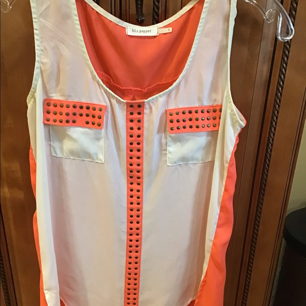 Blu Pepper Cream Orange W/ studs Boho Camisole Tank Top Womens Small fall colors
